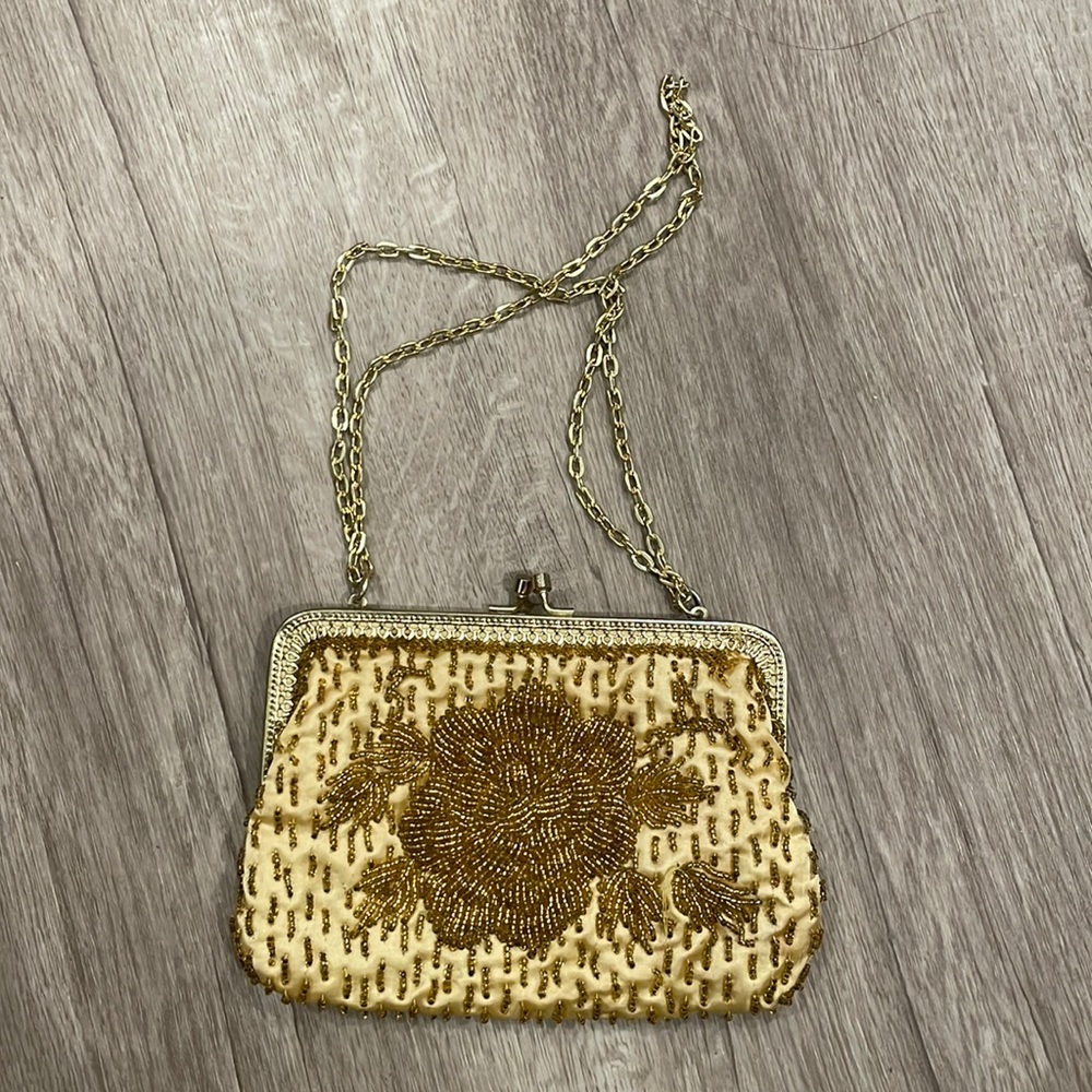 Hand Beaded Gold Hong Kong Clutch/Purse